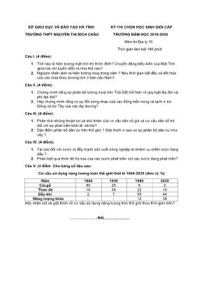 Đề thi chọn học sinh giỏi cấp trường môn Địa lý Lớp 10 - Năm học 2019-2020 - Trường THPT Nguyễn Thị Bích Châu